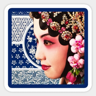 Chinese Opera Star Blue with Dark Blue Traditional Pattern- Hong Kong Retro Sticker